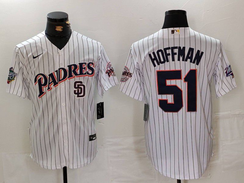 Men San Diego Padres #51 Hoffman White Stripe Throwback 2024 Nike MLB Jersey style 2